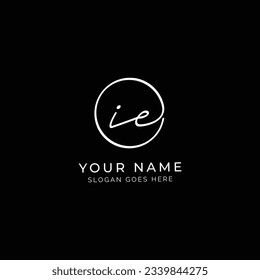 I, E, IE Initial letter handwritten and signature vector logo. Business template in round shape line art