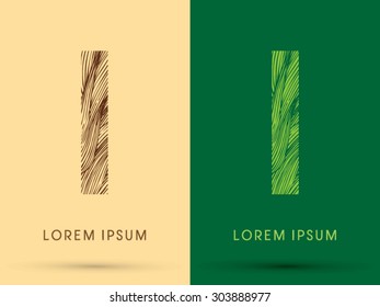 I, Font, concept line stroke , wood and leaf, grass, graphic vector.