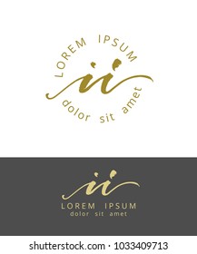 I I. Initials Monogram Logo Design. Dry Brush Calligraphy Artwork