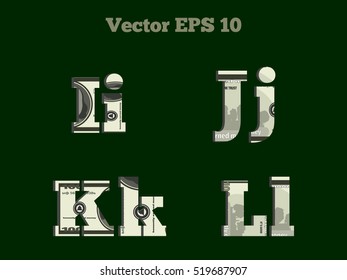  i; j; k; l letters made of hundred dollars banknotes