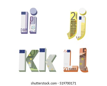 i; j; k; l letters are made of European banknotes