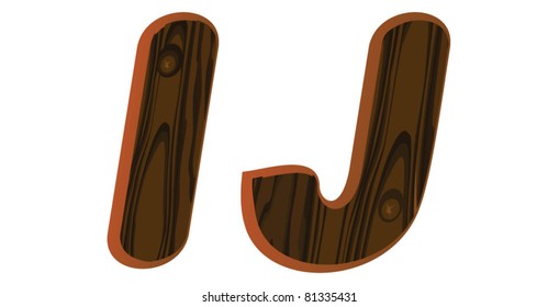 I, J, Wood Font - isolated wooden letter, type