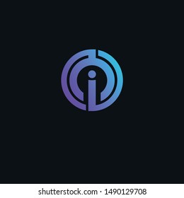 "i" logo with a round line like the world