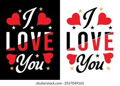 "I Love You" typography design. perfect for valentine's day cards, t-shirts, mugs, and other valentine's day gifts. available in black and white versions for easy customization.