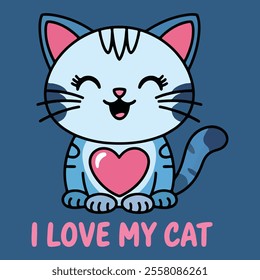 "I love my cat" vector illustration.