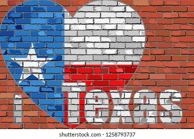 'I love Texas' message on a brick wall - Illustration, 
Flag of Texas on a brick wall in heart shape