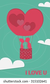 "I love U" card in flat style. Vector illustration for graphic design.