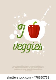 'I love veggies' with bell pepper. Vector illustration.