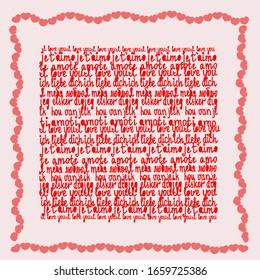 "Te amo" en diferentes idiomas texto decorado con corazones