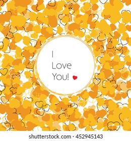 "I love you". Greeting card with decorative hearts. Vector illustration.