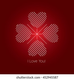 "I love you". Greeting card with decorative hearts. Vector illustration.