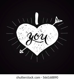 'i love you' hand lettering with heart on black background scalable and editable vector illustration. Eps10.