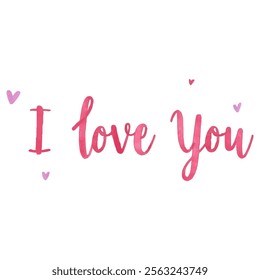 "I Love You" hand-lettered in a delicate pink watercolor style. This romantic and expressive design is perfect for Valentine's Day, anniversaries, love letters, and other heartfelt messages