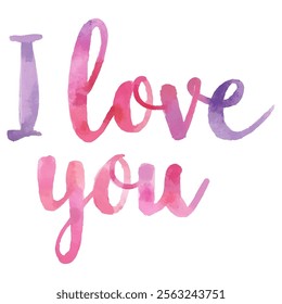 "I Love You" hand-lettered in a delicate pink and purple watercolor style. This romantic and expressive design is perfect for Valentine's Day, anniversaries, love letters, and other heartfelt messages