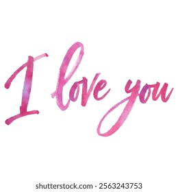 "I Love You" hand-lettered in a delicate pink watercolor style. This romantic and expressive design is perfect for Valentine's Day, anniversaries, love letters, and other heartfelt messages