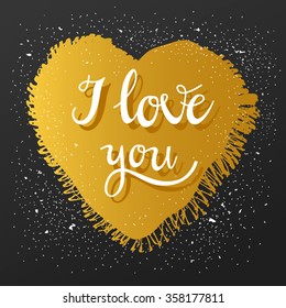 "I love you" handwritten font on a background handmade heart. Ideal for posters, wedding, postcards, t-shirt design. vector Art