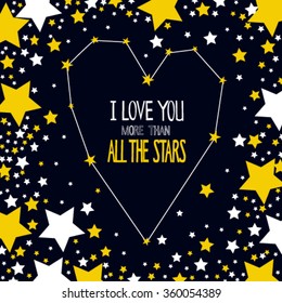 "I love you more than all the stars"  This illustration can be used as a greeting card or as a shirt design, wedding invitations, cards, Valentine's day