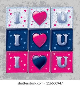"I Love You" on vector ceramic tiles in 3 colors