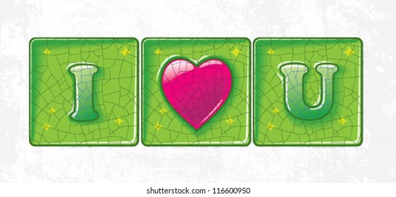 "I Love You" on vector ceramic tiles green