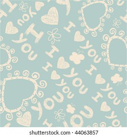 "I love you" seamless pattern  with butterfly