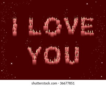 "I LOVE YOU" spelled with vector candles and sparks