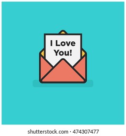 'I Love You' Written Inside An Envelope Letter (Line Icon in Flat Style Vector Illustration Design)