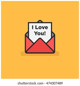 'I Love You' Written Inside An Envelope Letter (Line Icon in Flat Style Vector Illustration Design)