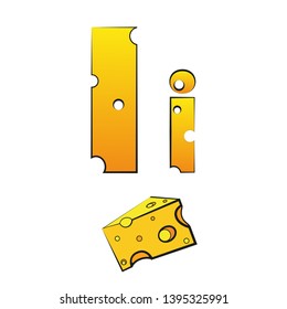 I, swiss vector Alphabet made of Cheese, Vector Icons isolated on white