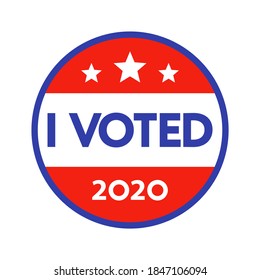 "I VOTED" sticker. Design of pin. Presidential elections 2020 in USA. Voting sign, election, american citizens. White background. 
