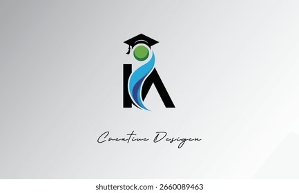 Logotipo de la carta creativa del IA con el casquillo de la graduación y el humano Abstractas – diseño moderno del símbolo de la Educación y del aprendizaje	