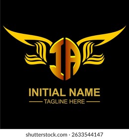 IA Golden Wing Emblem Logo with elegant gold wings, sleek and modern design. Ideal for branding, creative projects, luxury businesses, or artistic ventures.