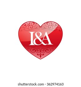 I&A initial letter couple logo with ornament heart shape