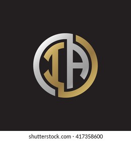 IA initial letters looping linked circle elegant logo golden silver black background
