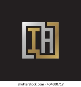 IA initial letters looping linked square elegant logo golden silver black background