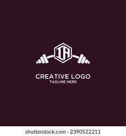 IA initial monogram for fitnes or gym logo with creative shield and barbell design