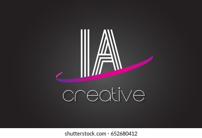 IA I A Letter Logo with Lines Design And Purple Swoosh Vector Letters Illustration.