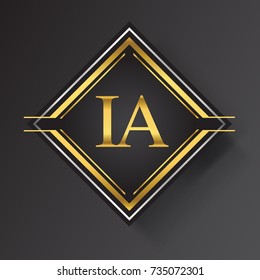 IA Letter logo in a square shape gold and silver colored geometric ornaments. Vector design template elements for your business or company identity.