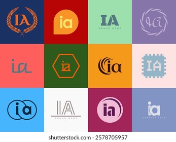 IA logo company template. Letter i and a logotype. Set different classic serif lettering and modern bold text with design elements. Initial font typography. Collection trendy business identity.