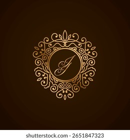 IA Monogram Logo with Golden Ornamental Frame on Dark Background – Luxury Initial Design