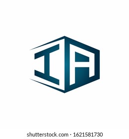 IA monogram logo with hexagon shape and negative space style ribbon design template