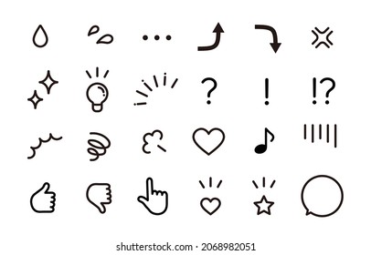 IA simple monochrome emotional expression symbol icon set.Easy-to-use vector material.