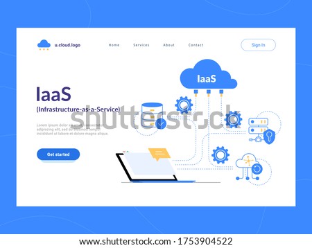 IaaS: Infrastructure as a Service first screen. Flexible cloud computing model. Virtual data center resources on demand. Optimization of business process for startups, small companies and enterprises.