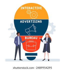 IAB - acrónimo de oficina de publicidad interactiva, fondo de concepto. concepto de Ilustración vectorial con Palabras claves e íconos. ilustración de letras con íconos para Anuncio de Web, folleto