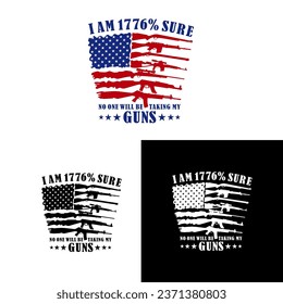Pistolas de bandera norteamericana con problemas, armas de bandera norteamericana, armas de fuego de bandera norteamericana, ilustración vectorial de armas de bandera norteamericana