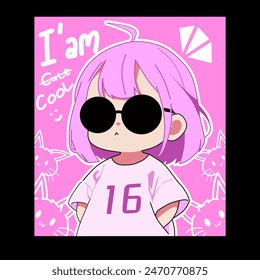 I'am cool chibi anime design with black background , anime vector illustration,anime tshirt design .