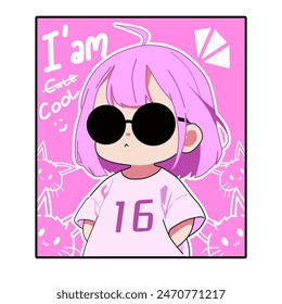 Iam cool chibi anime design with white background, anime vector illustration,anime tshirt design .