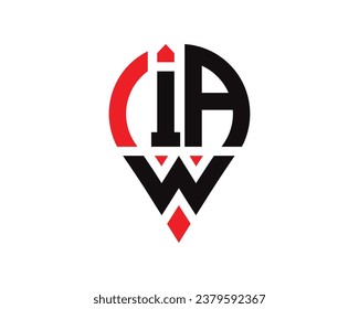 Diseño del logotipo de la forma de la ubicación de la letra IAW. Diseño sencillo del logotipo de ubicación de la carta IAW.