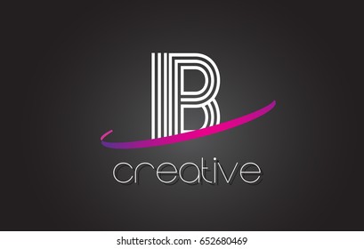 IB I B Letter Logo with Lines Design And Purple Swoosh Vector Letters Illustration.
