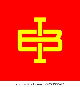 IB, logotipo en monograma BI superpuesto, color amarillo dorado en un fondo rojo	