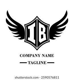 IB bold shield logo with wings, customizable with letters A to Z. Perfect for brands seeking a powerful symbol of strength, freedom, and ambition